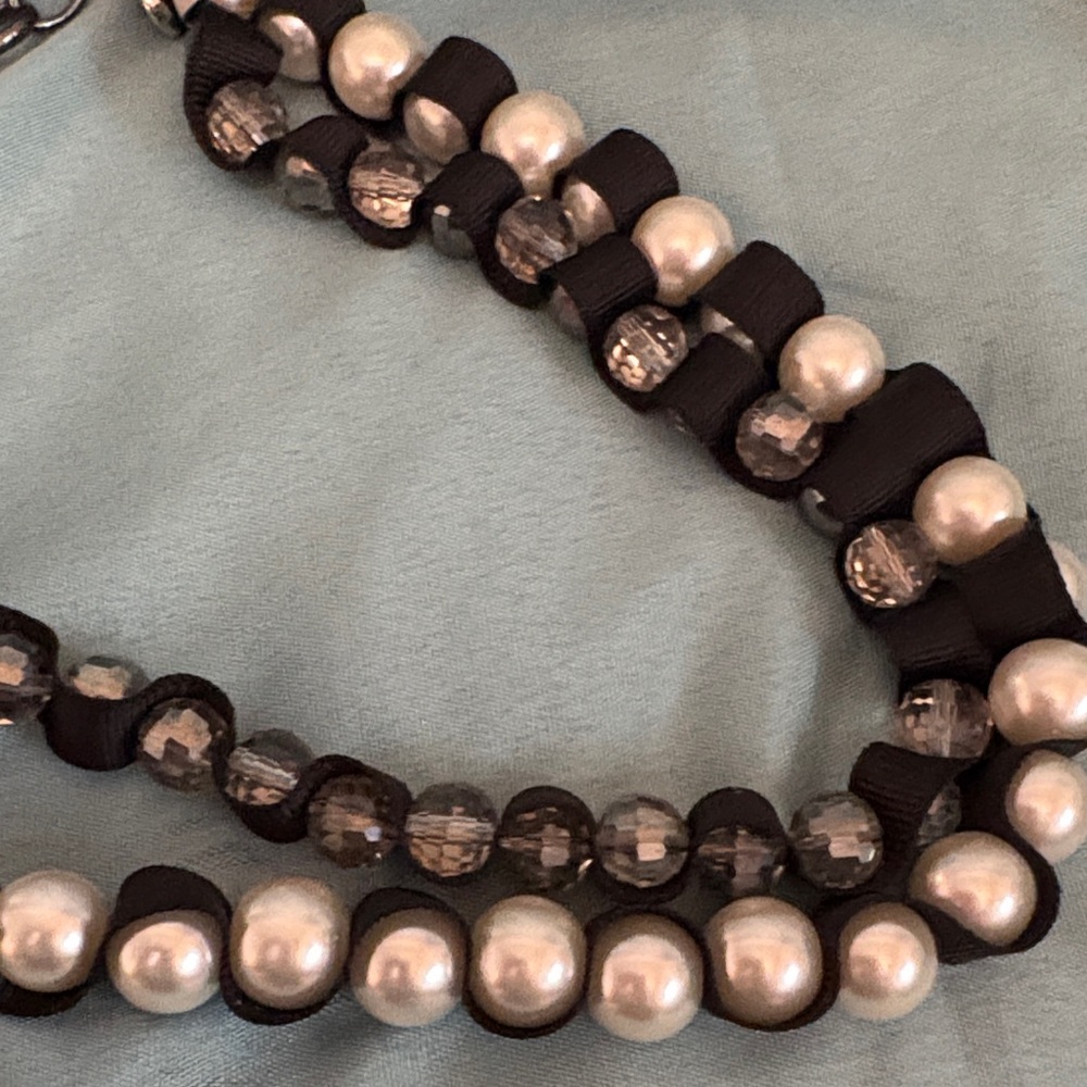 Vera Wang Black ribbon, Pearl and Clear Faceted Beaded Necklace - Picture 5 of 5
